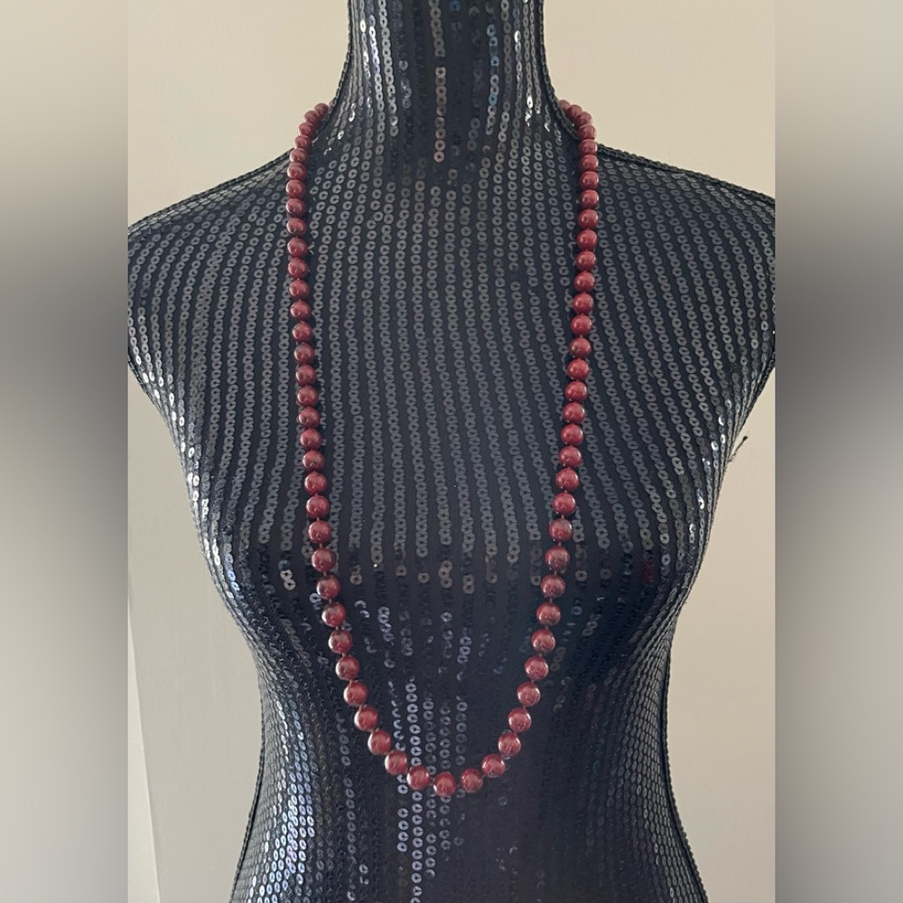 Sarah Coventry Dark Red Beaded Necklace 18”